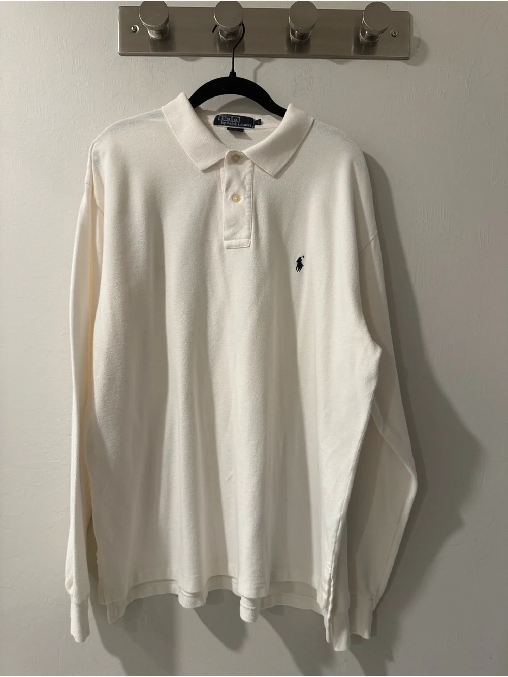 Ralph Lauren Long-Sleeve Polo Shirt - White with Navy Pony Preppy Luxe
